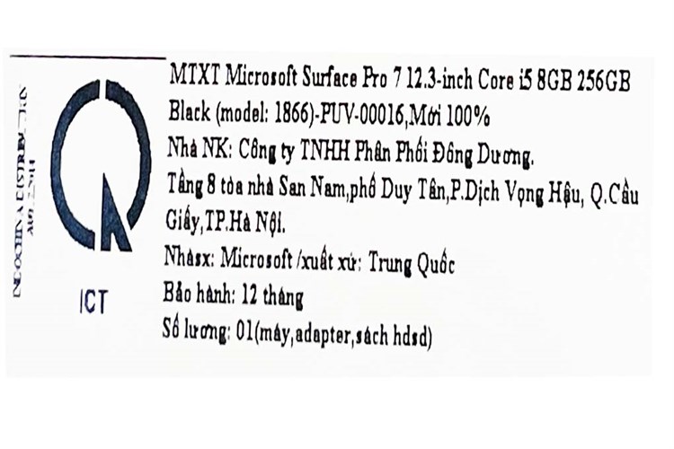 Laptop Surface Pro 7 i5 1035G4/8GB/128GB/Touch/Win10 Màu Bạc