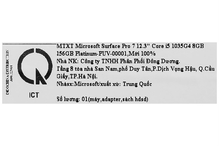 Laptop Surface Pro 7 i5 1035G4/8GB/256GB/Touch/Win10 Màu Đen