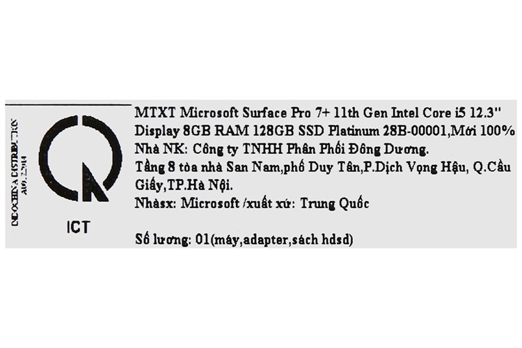Laptop Surface Pro 7 Plus i5 1135G7/8GB/128GB/Touch/Win11 (28B-00001) Màu Bạc