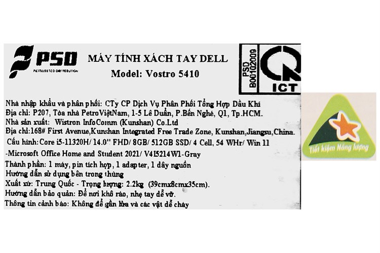 Laptop Dell Vostro 5410 i5 11320H/8GB/512GB/Office H&S/Win11 (V4I5214W1) Màu Xám