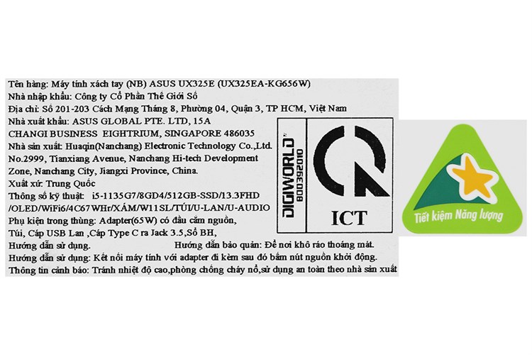 Laptop Asus ZenBook UX325EA i5 1135G7/8GB/512GB/Cáp/Túi/Win11 (KG656W) Màu Xám