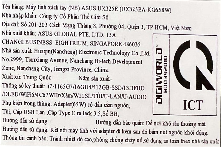 Laptop Asus ZenBook UX325EA i7 1165G7/16GB/512GB/Cáp/Túi/Win11 (KG658W) Màu Xám