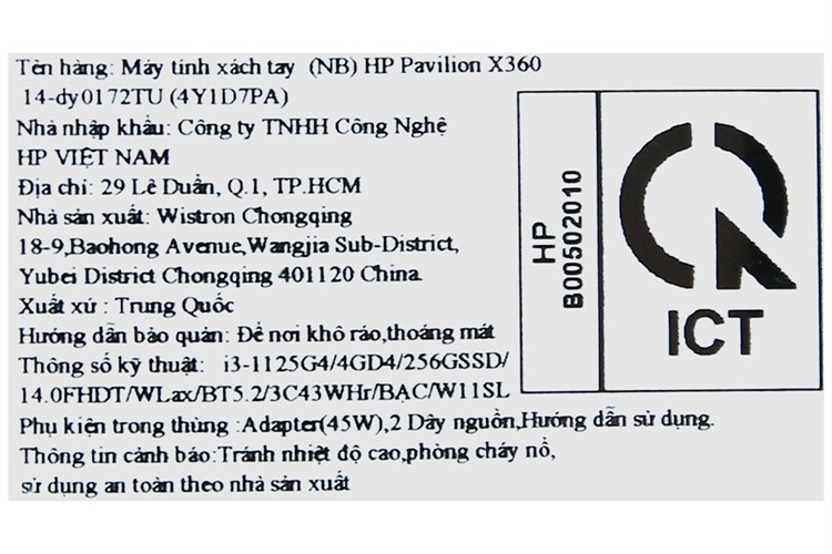 Laptop HP Pavilion X360 14 dy0172TU i3 1125G4/4GB/256GB/Touch/Win11 (4Y1D7PA) Màu Bạc