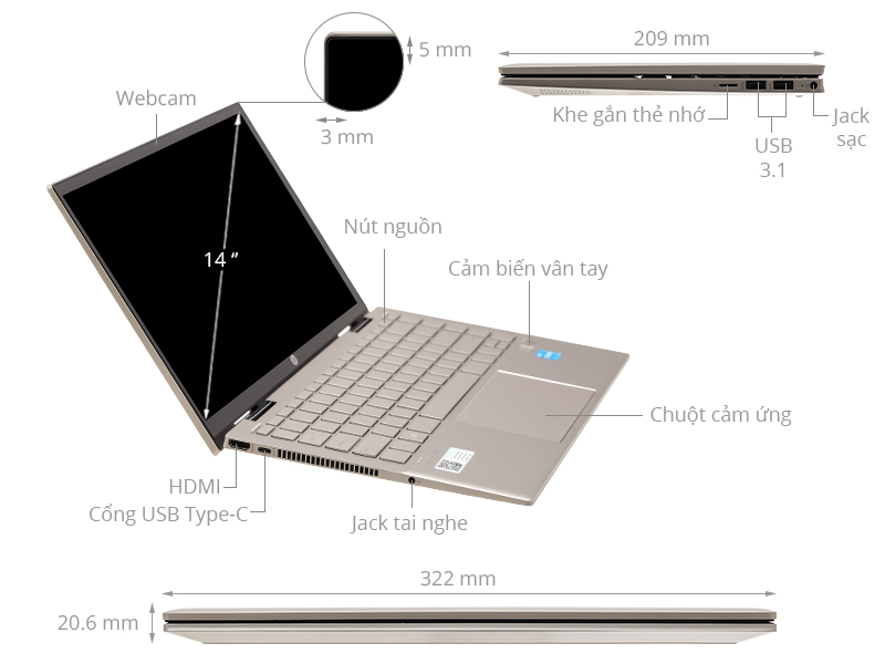 HP Pavilion X360 14 dy0171TU i3 1125G4/4GB/512GB/Touch/Win11 (4Y1D6PA)