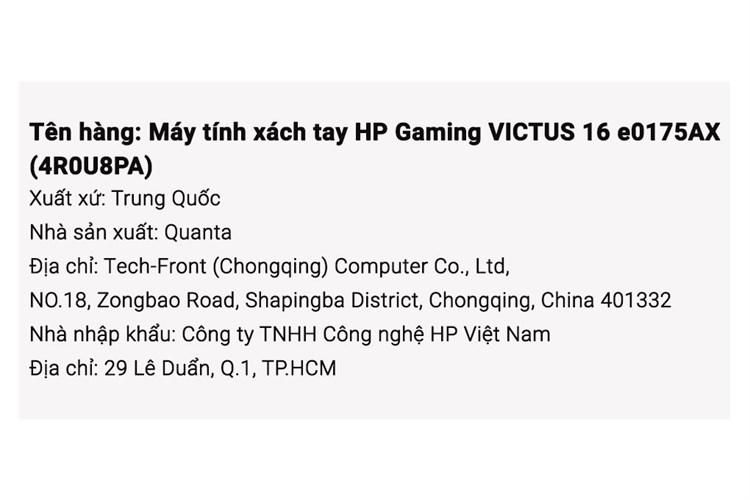 Laptop HP Gaming VICTUS 16 e0175AX R5 5600H/8GB/512GB/4GB RTX3050/144Hz/Win11 (4R0U8PA) Màu Đen