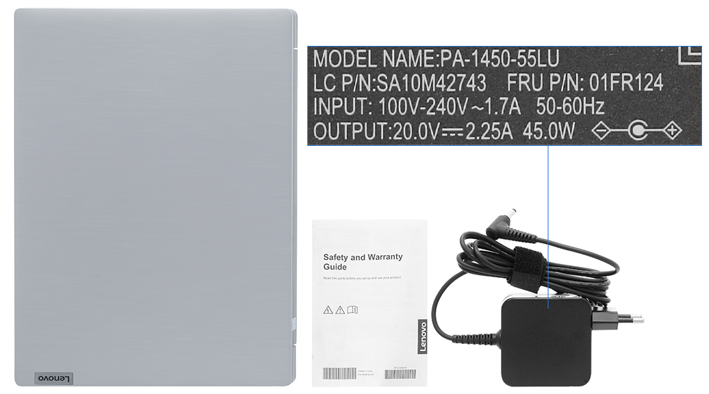 Bộ sản phẩm gồm: Sách hướng dẫn, Thùng máy, Sạc Laptop Lenovo