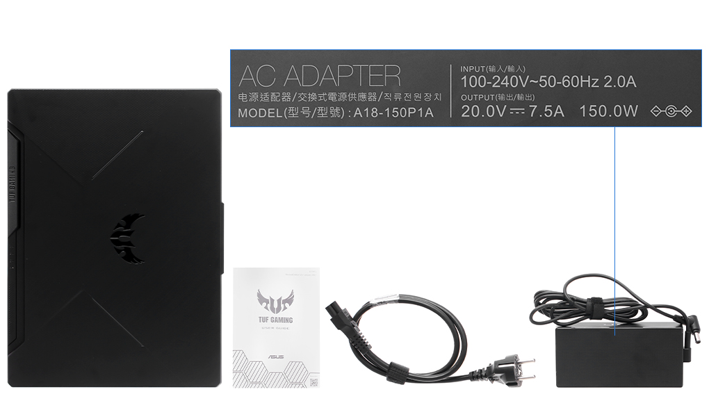 Bộ sản phẩm gồm: Dây nguồn, Sách hướng dẫn, Thùng máy, Sạc Laptop Asus