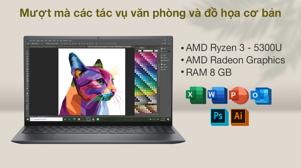 Laptop Dell Vostro 5515 R3 5300U/8GB/256GB/Office H&S/Win11 (70270649)