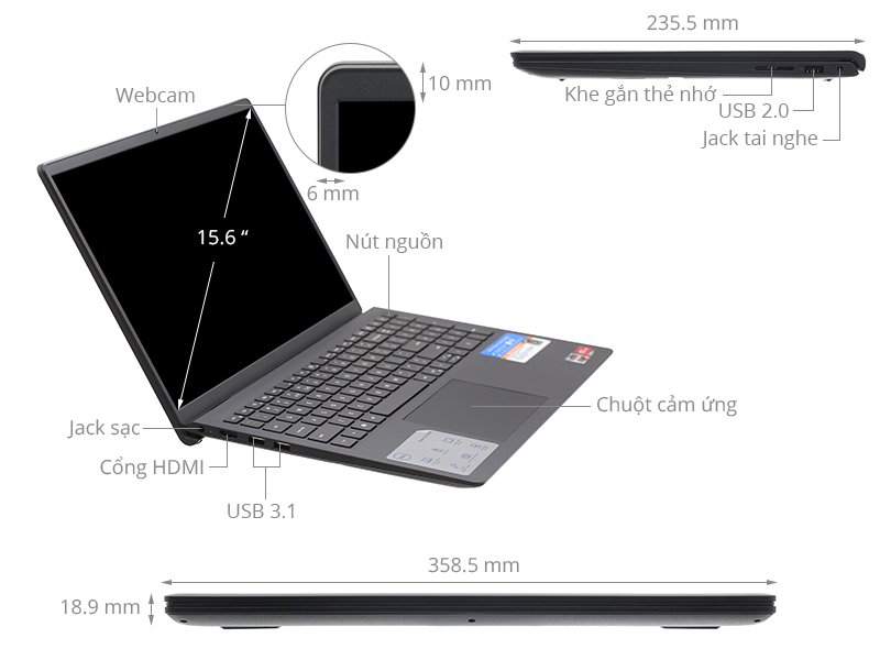 Laptop Dell Inspiron 15 3515 R3 3250U/8GB/256GB/Office H&S/Win11 (G6GR71)
