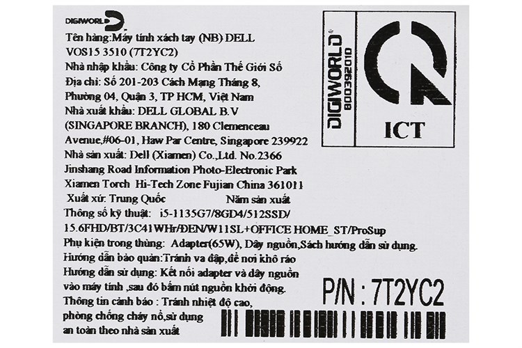 Laptop Dell Vostro 3510 i5 1135G7/8GB/512GB/Office H&S/Win11 (7T2YC2) Màu Đen