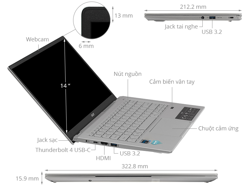 Laptop Acer Swift 3 SF314 511 55QE i5 1135G7/16GB/512GB/Win11 (NX.ABNSV.003)