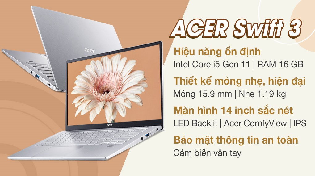 ACER Swift 3: Core i5 Gen 11/16G/512G SSD/14in FHD IPS/còn BH 2th 3S1 - 2