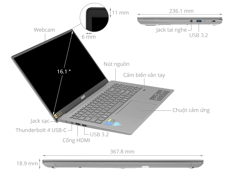 Acer Swift X SFX16 51G 516Q i5 11320H/16GB/512GB/4GB RTX3050/Win11 (NX.AYKSV.002)