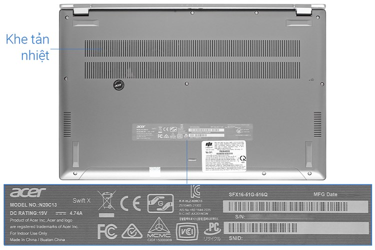 Laptop Acer Swift X SFX16 51G 516Q i5 11320H/16GB/512GB/4GB RTX3050/Win11 (NX.AYKSV.002) Màu Xám