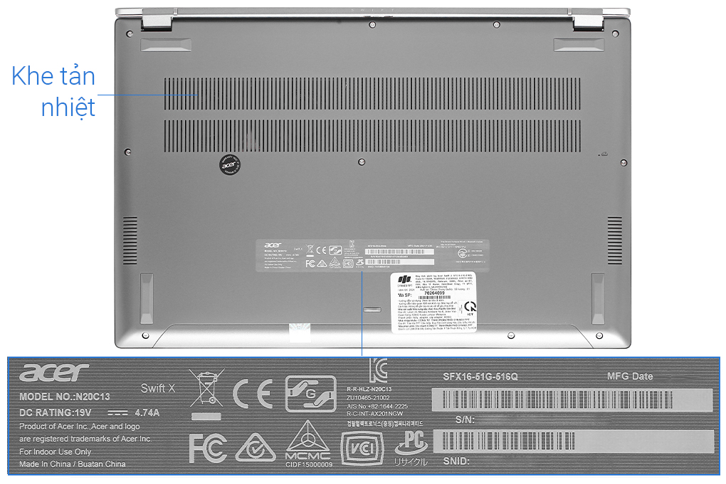 Laptop Acer Swift X SFX16 51G 516Q i5 11320H/16GB/512GB/4GB RTX3050/Win11 (NX.AYKSV.002) giá rẻ