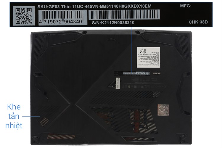 Laptop MSI Gaming GF63 Thin 11UC i5 11400H/8GB/512GB/4GB RTX3050/Balo/Chuột/Win10 (445VN) Màu Đen