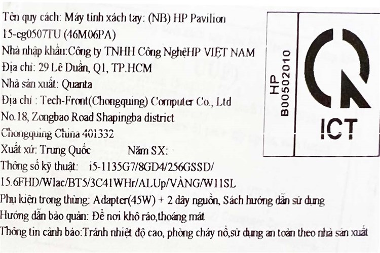 Laptop HP Pavilion 15 eg0507TU i5 1135G7/8GB/256GB/Win11 (46M06PA) Màu Vàng