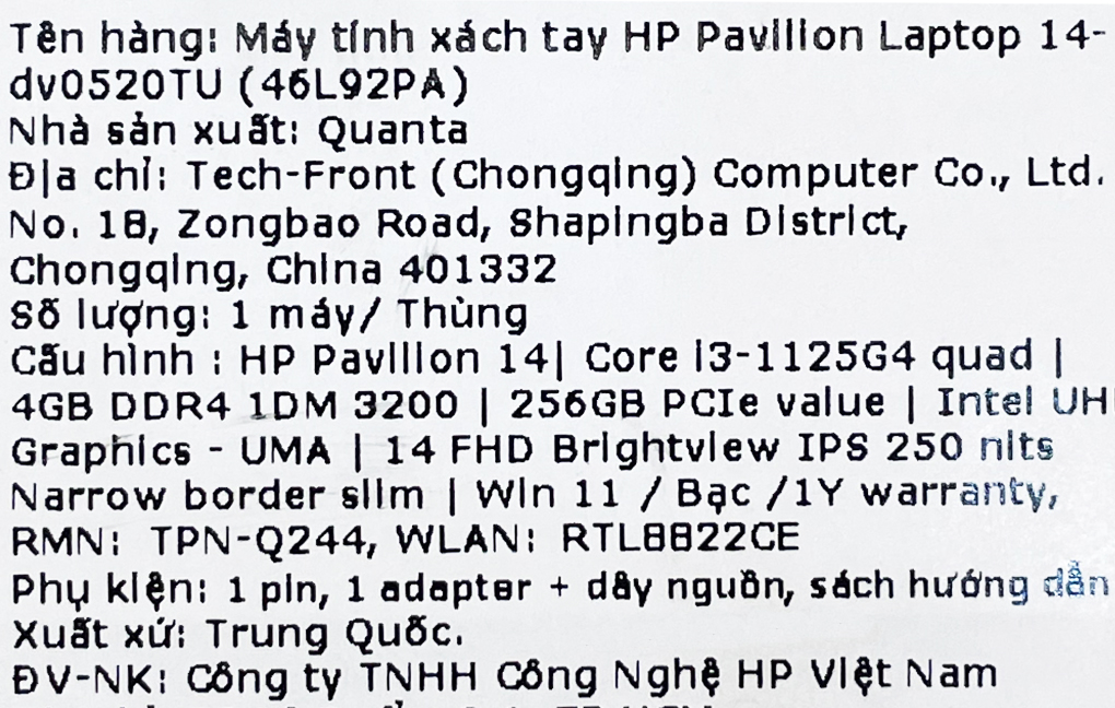 Laptop HP Pavilion 14 dv0520TU i3 1125G4/4GB/256GB/Win11 (46L92PA) giá rẻ