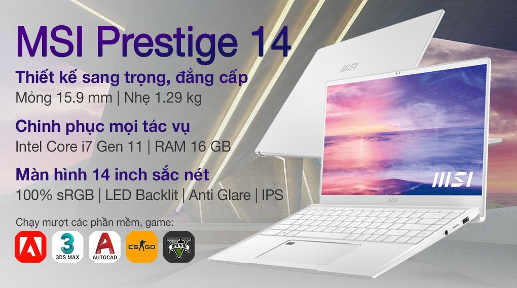 Laptop MSI Prestige 14 A11SC i7 1195G7/16GB/512GB/4GB GTX1650 Max-Q/Win10 (202VN)