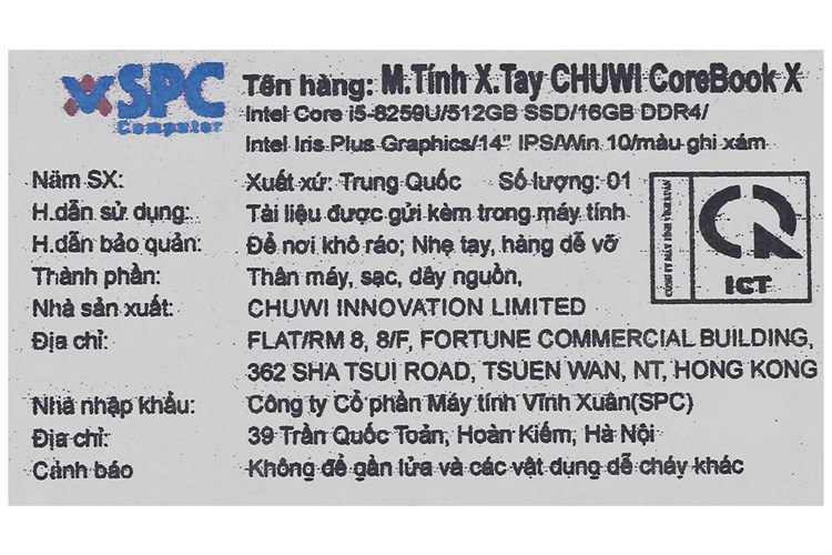 Laptop CHUWI CoreBook X i5 8259U/16GB/512GB/Win10 Màu Xám