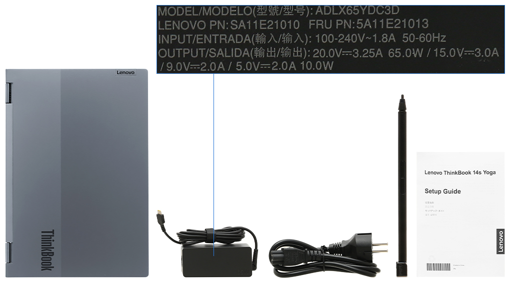 Bộ sản phẩm gồm: Dây nguồn, Sách hướng dẫn, Bút cảm ứng, Thùng máy, Sạc Laptop Lenovo