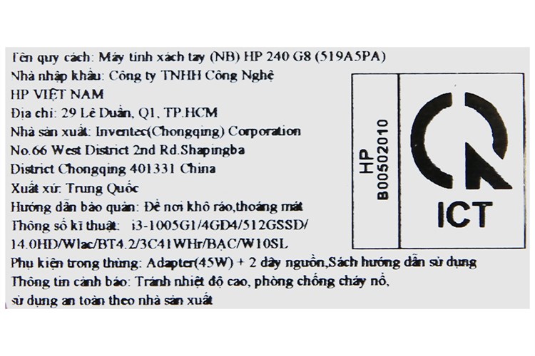 Laptop HP 240 G8 i3 1005G1/4GB/512GB/Win10 (519A5PA) Màu Bạc