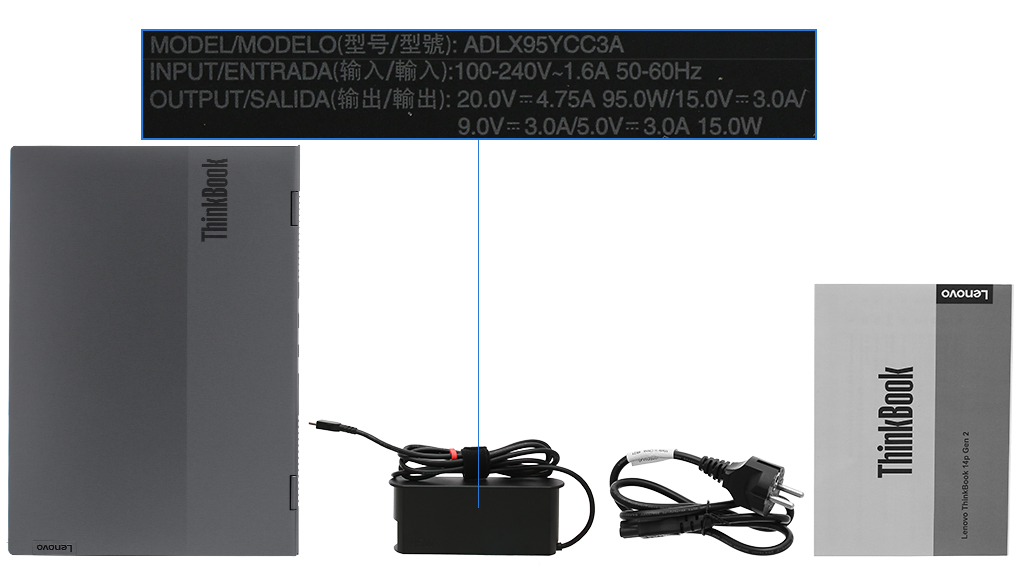 Bộ sản phẩm gồm: Dây nguồn, Sách hướng dẫn, Thùng máy, Sạc Laptop Lenovo