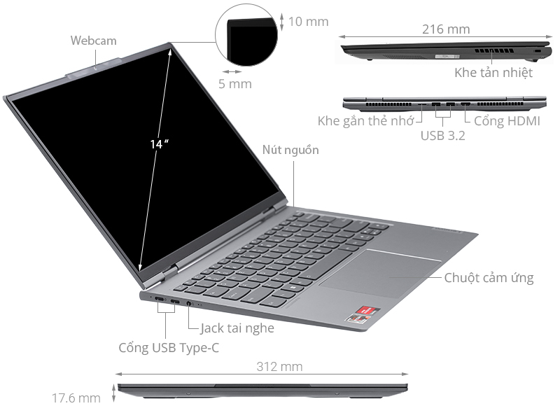 Laptop Lenovo ThinkBook 14p G2 ACH R5 5600H/16GB/512GB/Win11 (20YN001HVN)