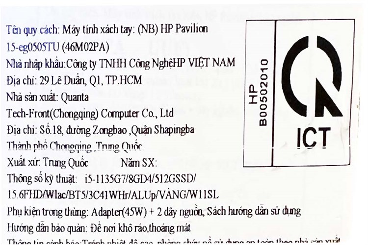 Laptop HP Pavilion 15 eg0505TU i5 1135G7/8GB/512GB/Win11 (46M02PA) Màu Vàng