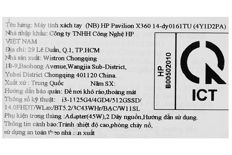 Laptop HP Pavilion X360 14 dy0161TU i3 1125G4/4GB/512GB/Touch/Win11 (4Y1D2PA) Màu Bạc