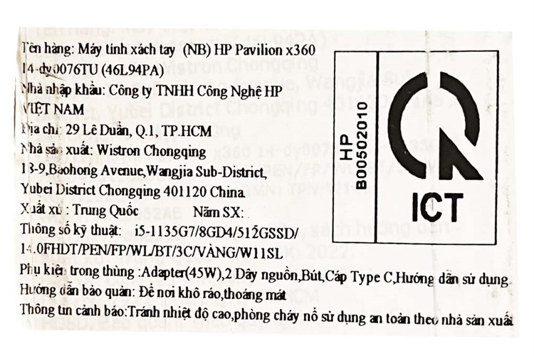 Laptop HP Pavilion x360 14 dy0076TU i5 1135G7/8GB/512GB/Touch/Pen/Win11 (46L94PA) Màu Vàng