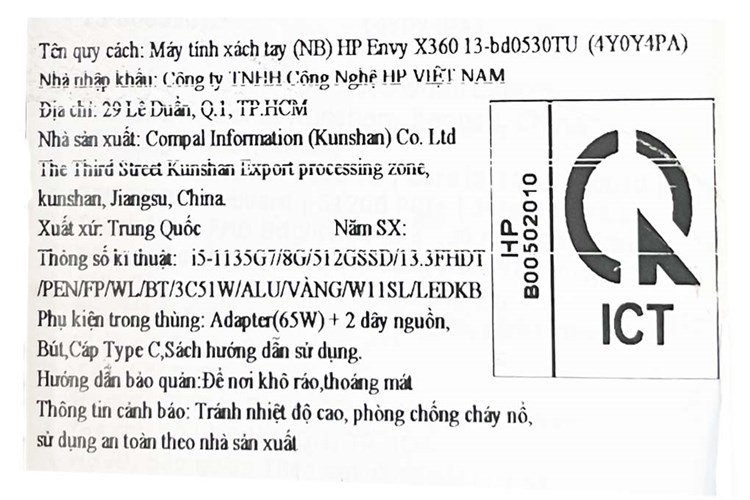 Laptop HP Envy X360 13 bd0530TU i5 1135G7/8GB/512GB/Touch/Pen/Win11 (4Y0Y4PA) Màu Vàng