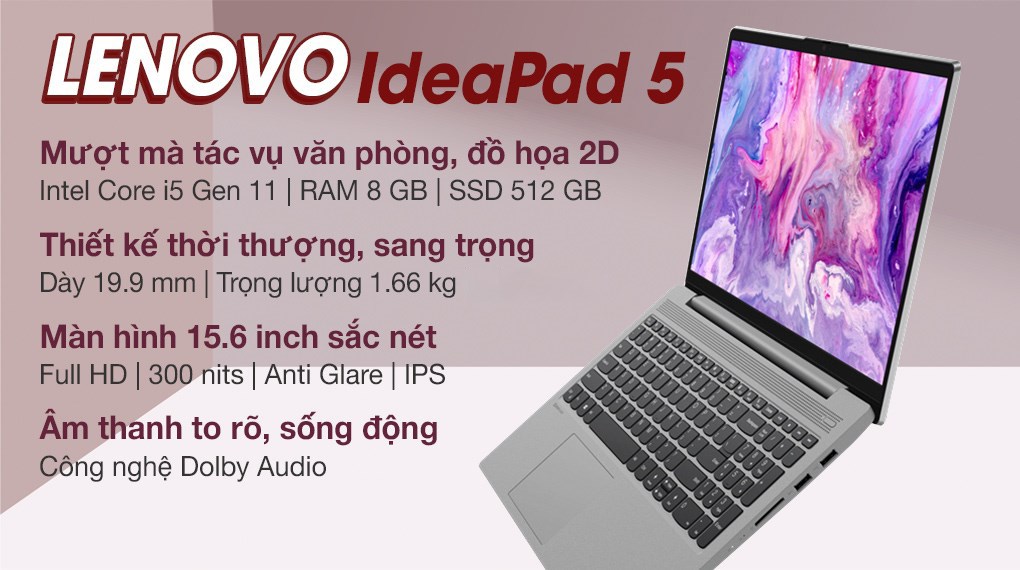 LENOVO IdeaPad Slim 5: Core i5 Gen11/8G/512G/15.6in FHD IPS/còn BH 7th - 2