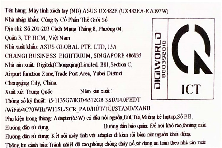 Laptop Asus ZenBook UX482EA i5 1135G7/8GB/512GBTouch/Pen/Túi/Stand/Win11 (KA397W) Màu Xanh đen