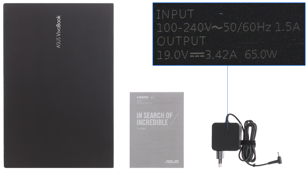 Bộ sản phẩm gồm: Sách hướng dẫn, Thùng máy, Sạc Laptop Asus