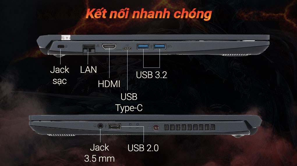 Acer Aspire 7 Gaming A715 75G 58U4 i5 10300H (NH.Q97SV.004) - Cổng kết nối