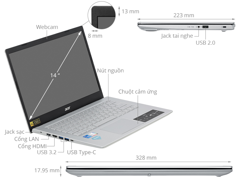 Acer Aspire 5 A514 54 511G i5 1135G7/8GB/1TB SSD/Win11 (NX.A28SV.009)