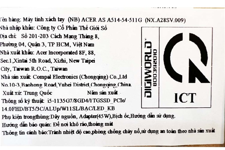 Laptop Acer Aspire 5 A514 54 511G i5 1135G7/8GB/1TB SSD/Win11 (NX.A28SV.009) Màu Bạc