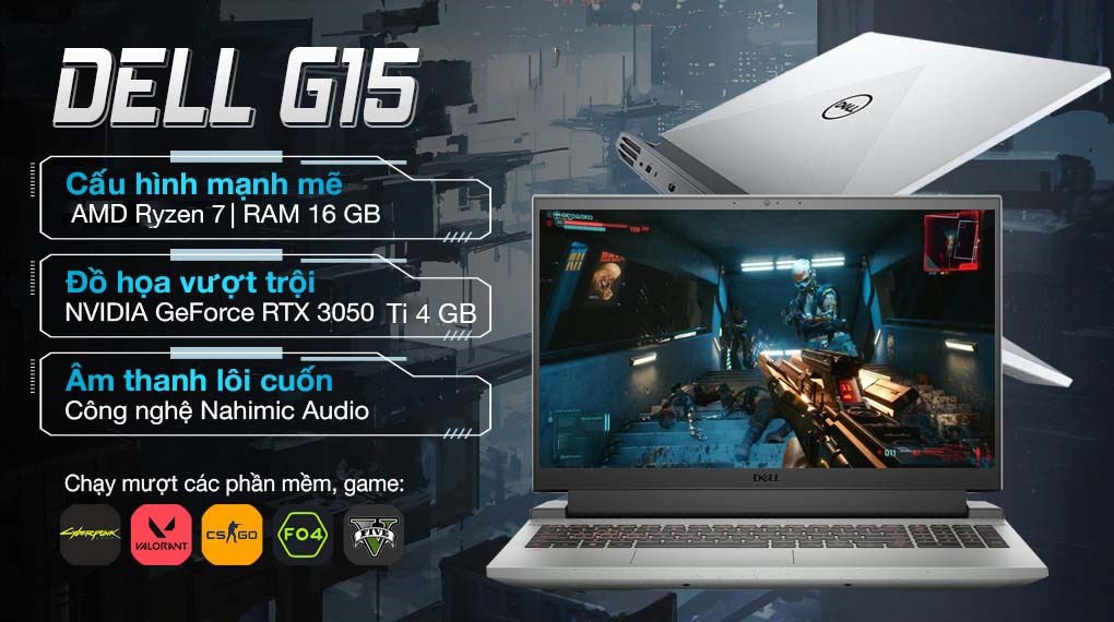 Laptop Dell Gaming G15 5515 R7 5800H/16GB/512GB/4GB RTX3050Ti/120Hz/OfficeHS/Win11 (70266675)