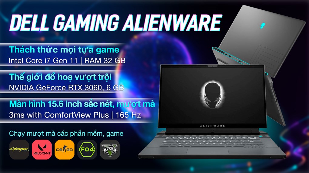 Laptop Dell Gaming Alienware m15 R6 i7 11800H/32GB/1TB SSD/6GB RTX3060/165Hz/Office H&S/Win11 (P109F001DBL)