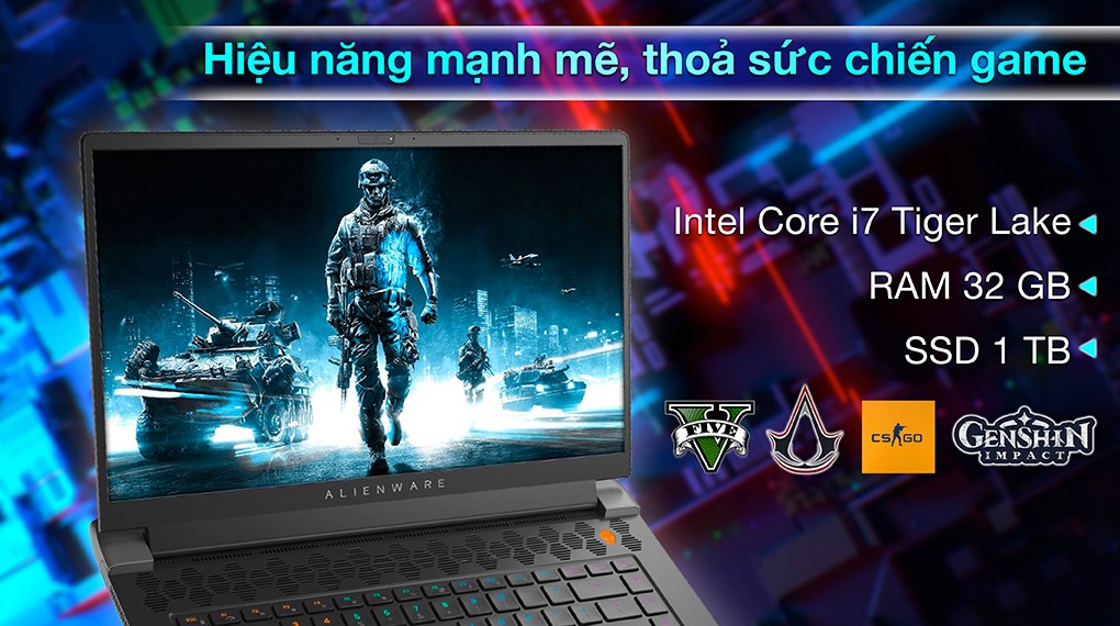 Laptop Dell Gaming Alienware m15 R6 i7 11800H/32GB/1TB SSD/6GB RTX3060/165Hz/Office H&S/Win11 (P109F001DBL)