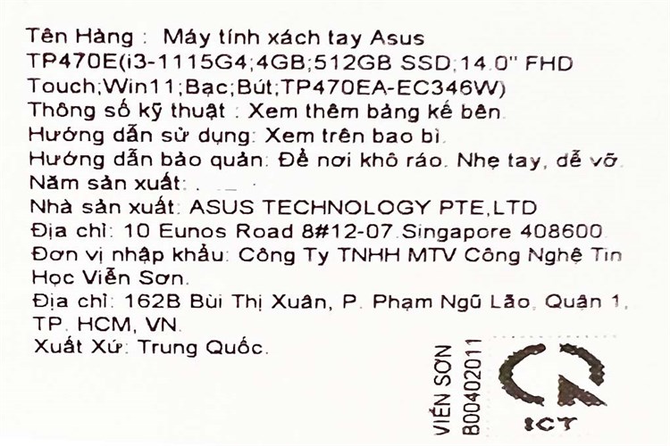 Laptop Asus VivoBook Flip 14 TP470EA i3 1115G4/4GB/512GB/Touch/Pen/Win11 (EC346W) Màu Bạc