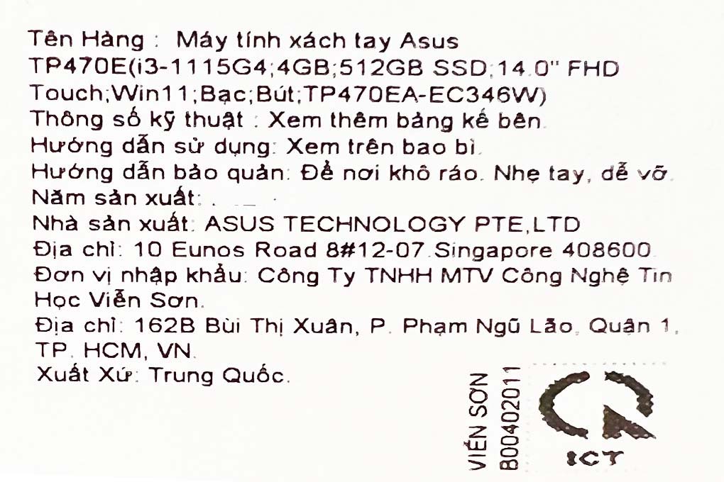 Laptop Asus VivoBook Flip 14 TP470EA i3 1115G4/4GB/512GB/Touch/Pen/Win11 (EC346W) giá rẻ