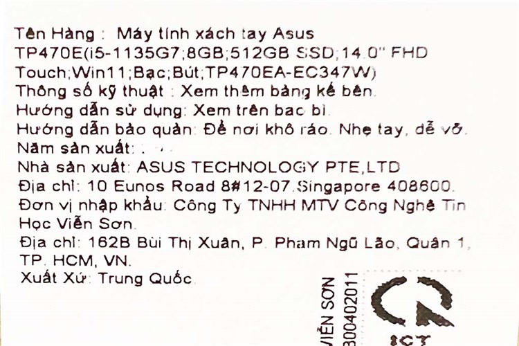 Laptop Asus VivoBook Flip 14 TP470EA i5 1135G7/8GB/512GB/Touch/Pen/Win11 (EC347W) Màu Bạc