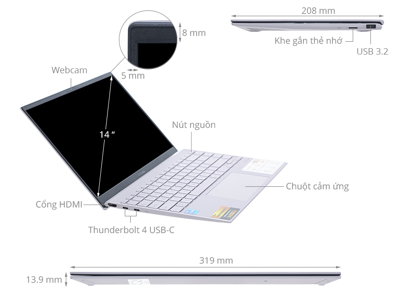 Asus ZenBook UX425EA i5 1135G7/8GB/512GB/Cáp/Túi/Win11 (KI883W)