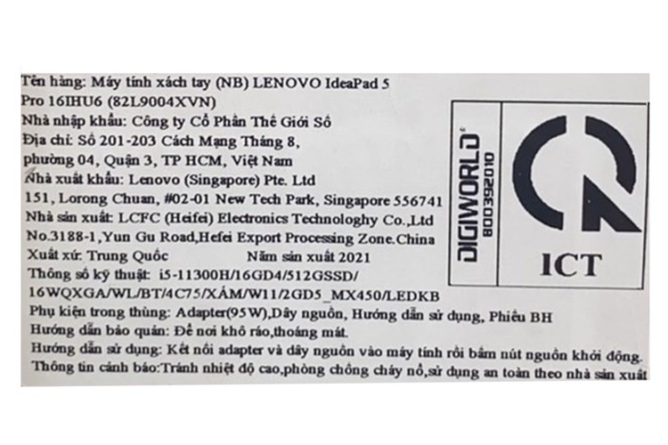 Laptop Lenovo IdeaPad 5 Pro 16IHU6 i5 11300H/16GB/512GB/2GB MX450/120Hz/Win11 (82L9004XVN) Màu Xám