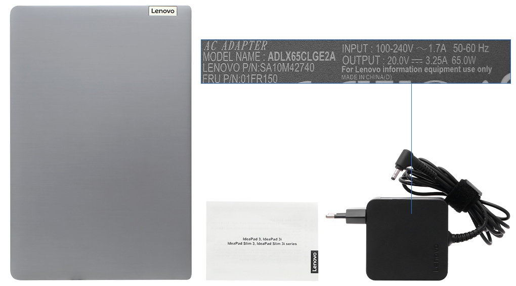 Bộ sản phẩm gồm: Dây nguồn, Sách hướng dẫn, Thùng máy, Sạc Laptop Lenovo