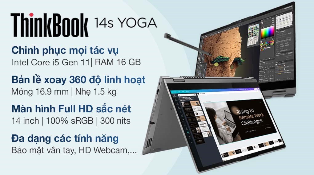 Laptop Lenovo ThinkBook 14s Yoga ITL i5 1135G7/16GB/512GB/Touch/Pen/Win11 (20WE007NVN)