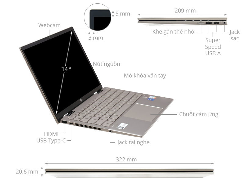 Laptop HP Pavilion x360 14 dy0075TU i7 1165G7/8GB/512GB/Touch/Pen/Win11 (46L93PA)