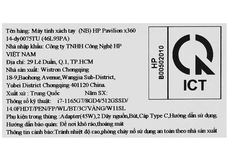 Laptop HP Pavilion x360 14 dy0075TU i7 1165G7/8GB/512GB/Touch/Pen/Win11 (46L93PA) Màu Vàng